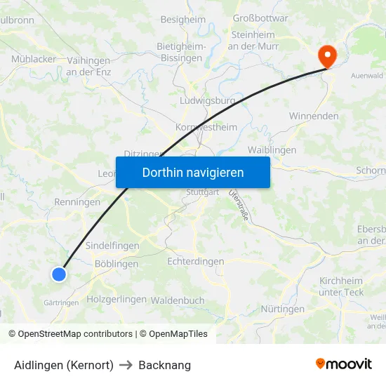 Aidlingen (Kernort) to Backnang map