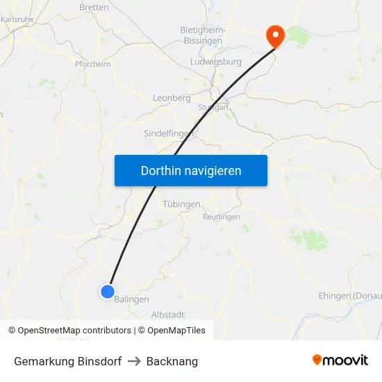 Gemarkung Binsdorf to Backnang map