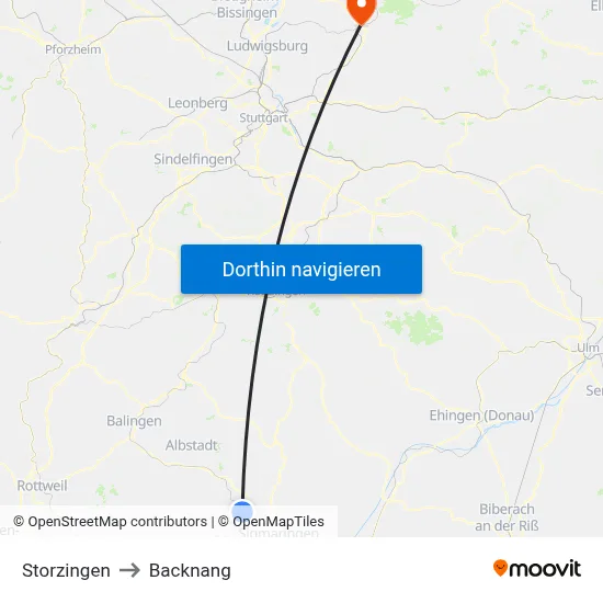 Storzingen to Backnang map