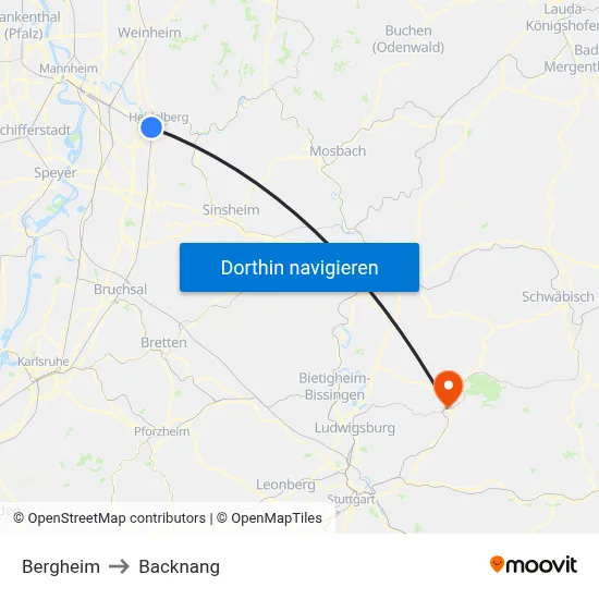 Bergheim to Backnang map