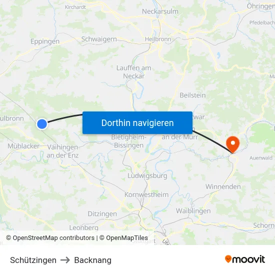 Schützingen to Backnang map