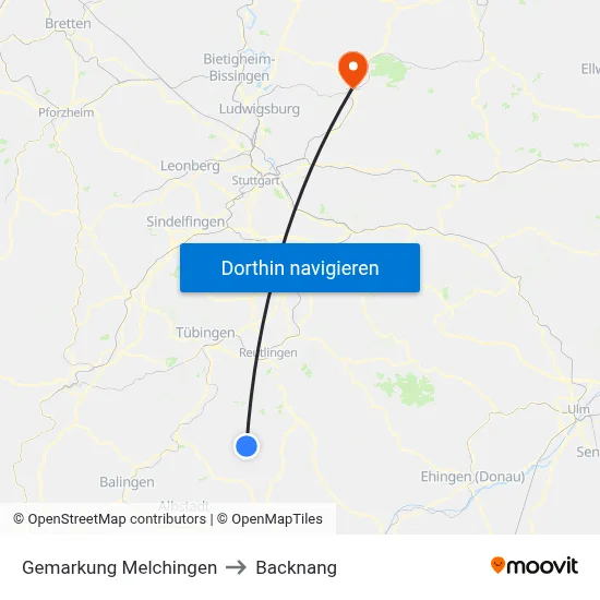 Gemarkung Melchingen to Backnang map