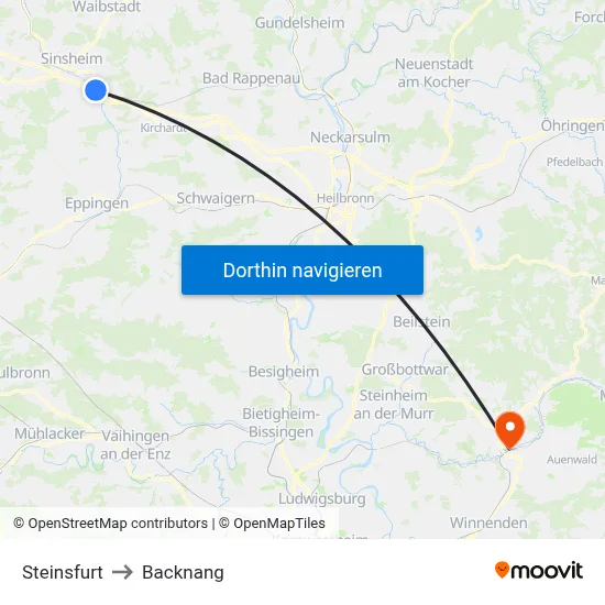 Steinsfurt to Backnang map