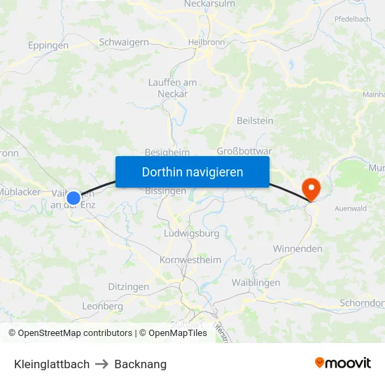 Kleinglattbach to Backnang map
