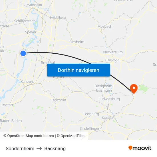 Sondernheim to Backnang map