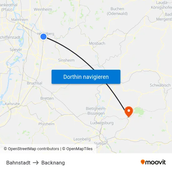 Bahnstadt to Backnang map