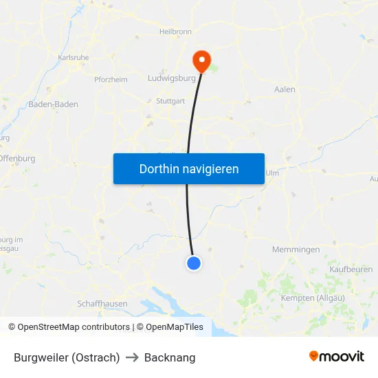Burgweiler (Ostrach) to Backnang map