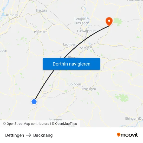 Dettingen to Backnang map