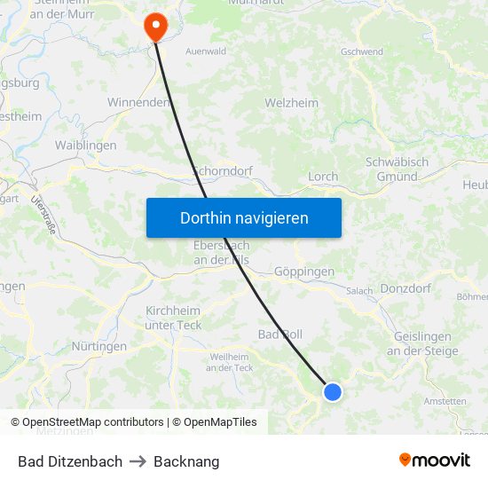 Bad Ditzenbach to Backnang map