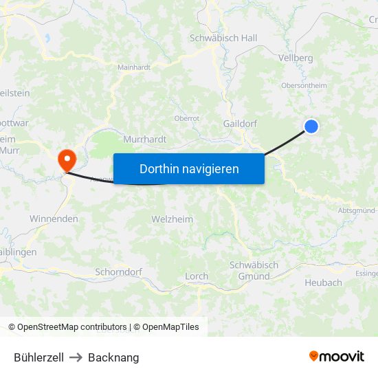 Bühlerzell to Backnang map