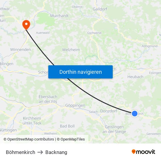 Böhmenkirch to Backnang map