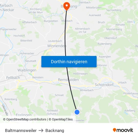 Baltmannsweiler to Backnang map
