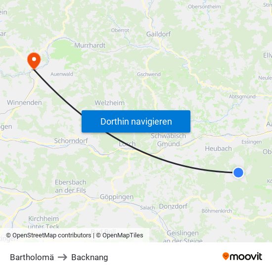 Bartholomä to Backnang map