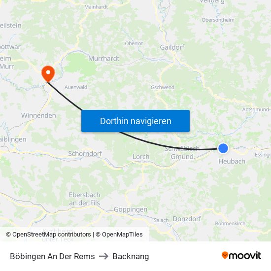 Böbingen An Der Rems to Backnang map