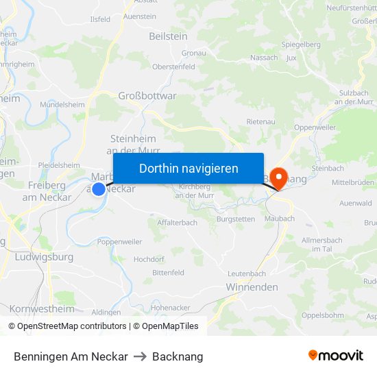 Benningen Am Neckar to Backnang map