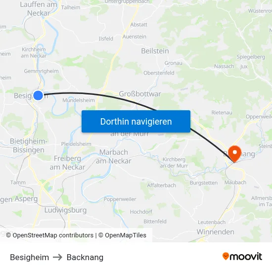 Besigheim to Backnang map