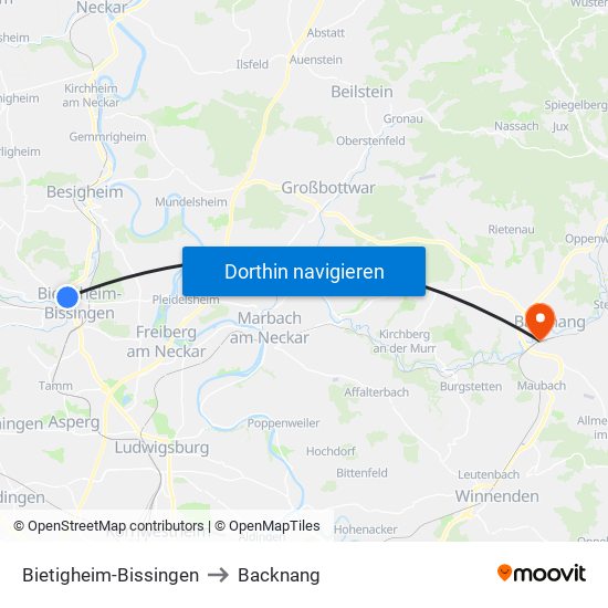 Bietigheim-Bissingen to Backnang map