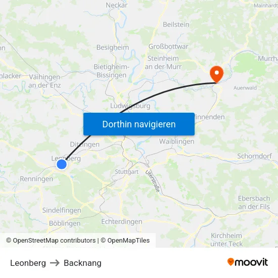 Leonberg to Backnang map