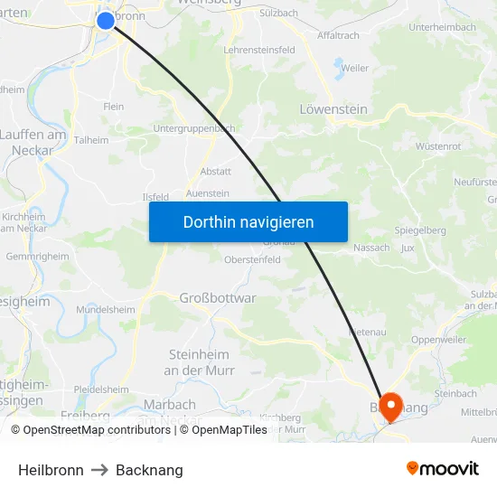 Heilbronn to Backnang map