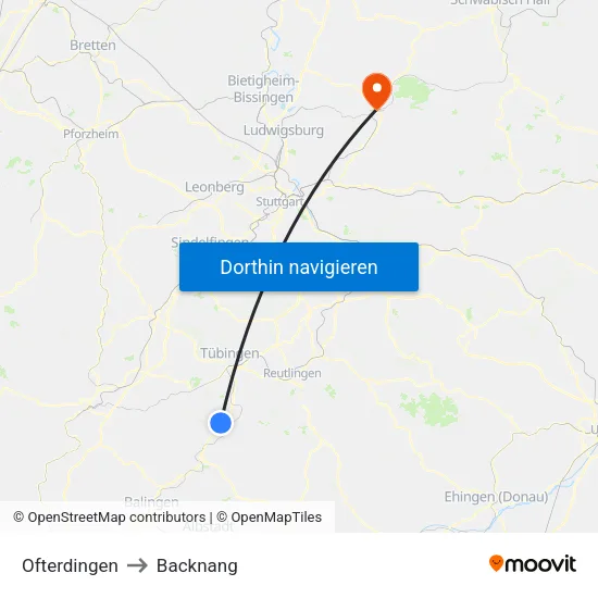 Ofterdingen to Backnang map