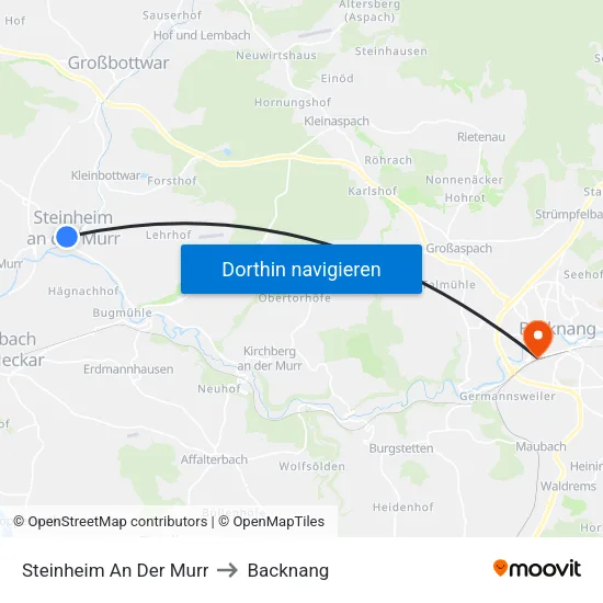 Steinheim An Der Murr to Backnang map
