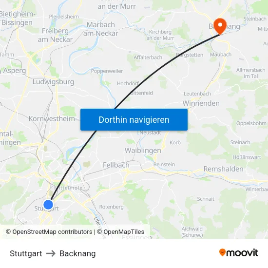 Stuttgart to Backnang map