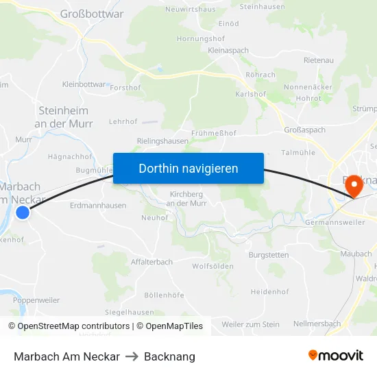 Marbach Am Neckar to Backnang map