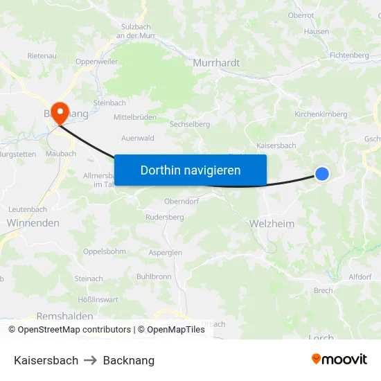 Kaisersbach to Backnang map