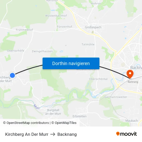 Kirchberg An Der Murr to Backnang map