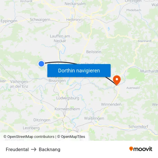 Freudental to Backnang map