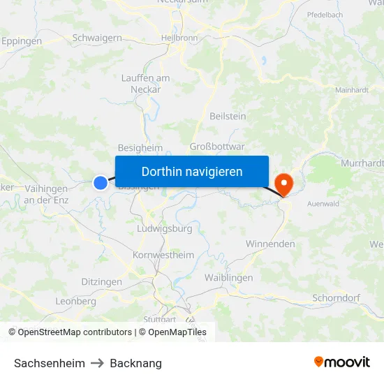Sachsenheim to Backnang map