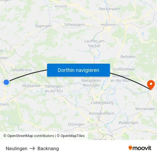 Neulingen to Backnang map