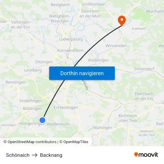 Schönaich to Backnang map