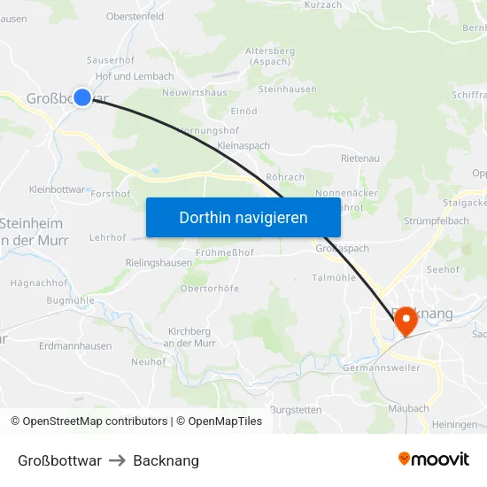 Großbottwar to Backnang map