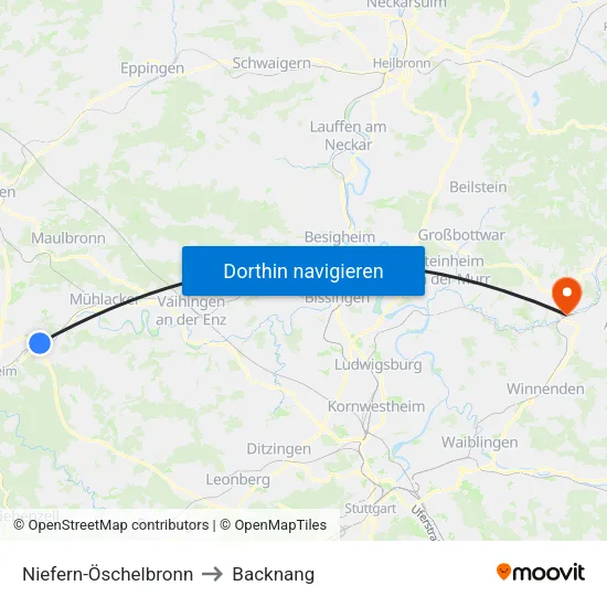 Niefern-Öschelbronn to Backnang map