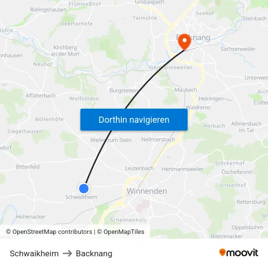 Schwaikheim to Backnang map