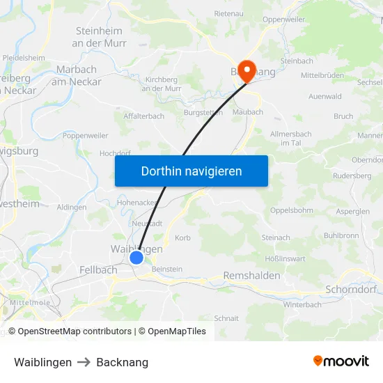 Waiblingen to Backnang map