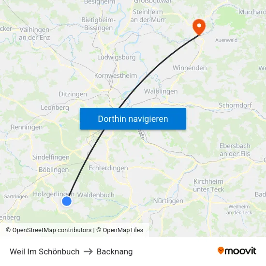 Weil Im Schönbuch to Backnang map