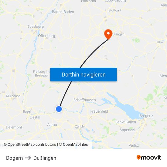 Dogern to Dußlingen map