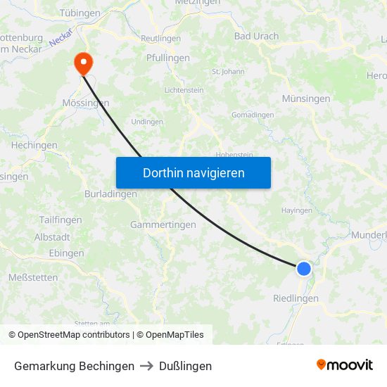 Gemarkung Bechingen to Dußlingen map