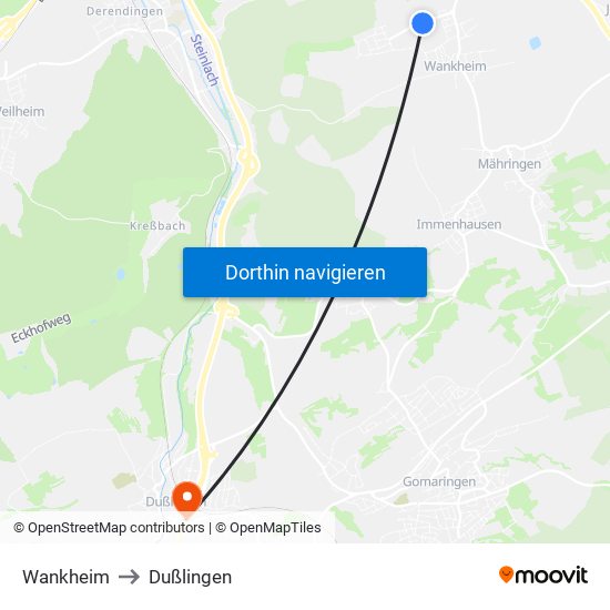 Wankheim to Dußlingen map