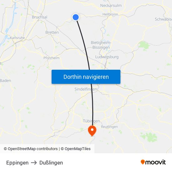 Eppingen to Dußlingen map