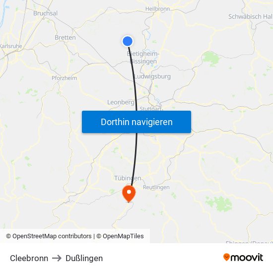Cleebronn to Dußlingen map
