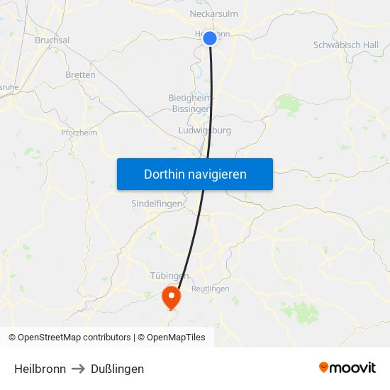 Heilbronn to Dußlingen map