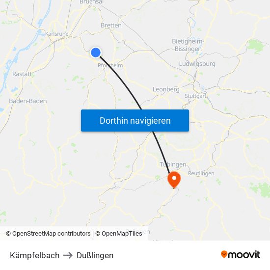 Kämpfelbach to Dußlingen map