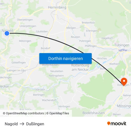 Nagold to Dußlingen map