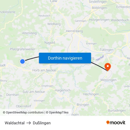 Waldachtal to Dußlingen map