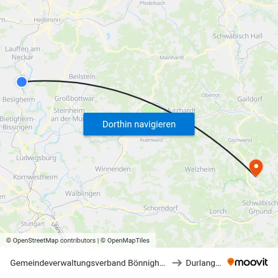 Gemeindeverwaltungsverband Bönnigheim to Durlangen map