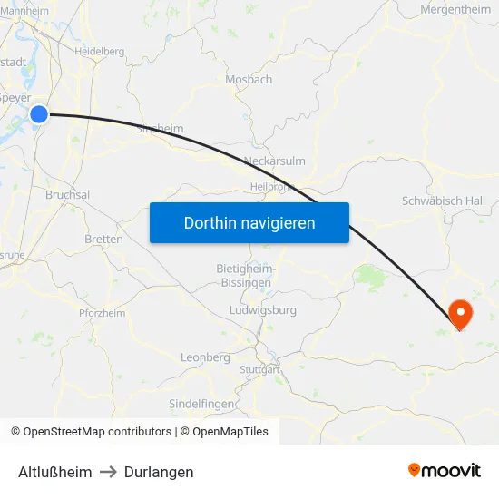 Altlußheim to Durlangen map