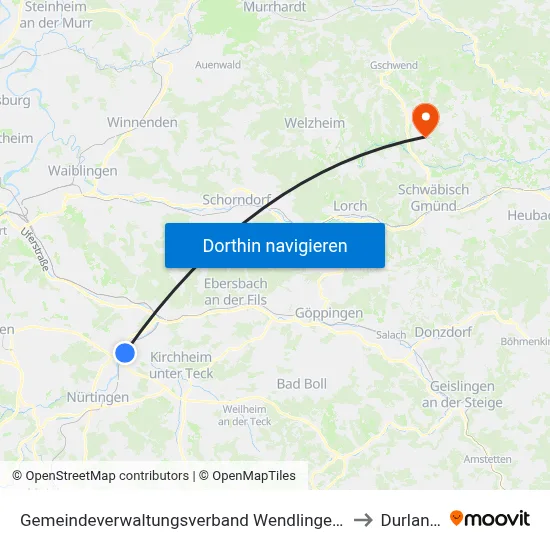 Gemeindeverwaltungsverband Wendlingen am Neckar to Durlangen map